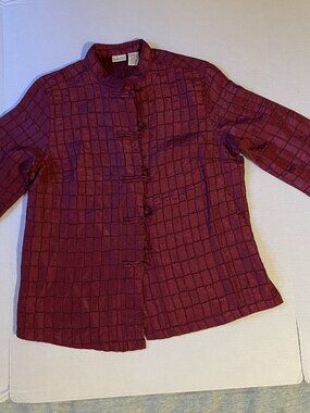 Linden Hill Burgundy Quilted Jacket Mandarin Collar Size S